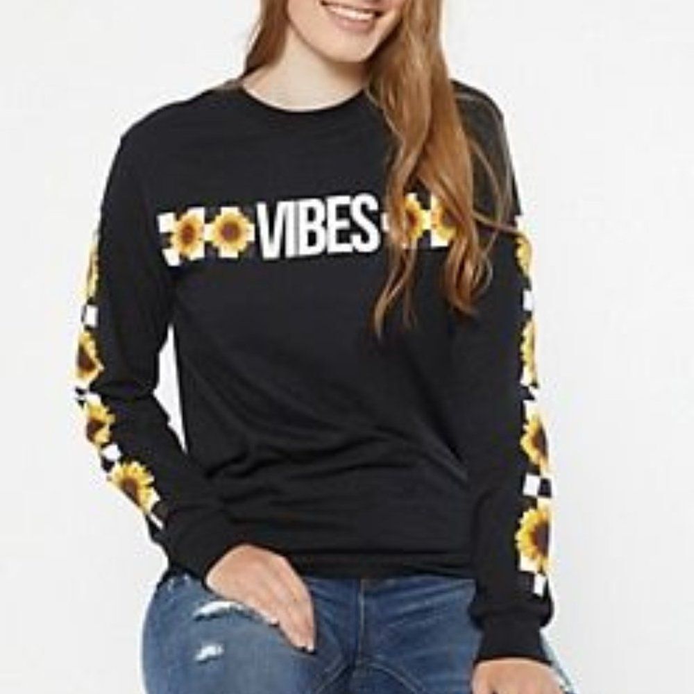 Vans Style Rue21 Sunflower Checks Vibes Long Sleeve Graphic Tee NWOT